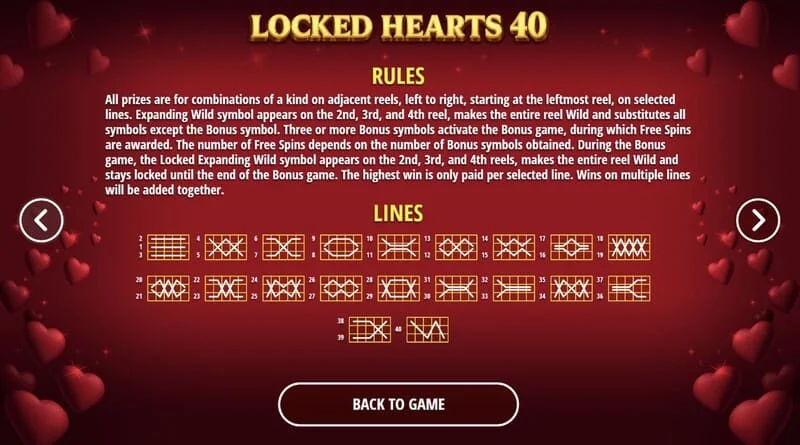 Locked Hearts 40 - linee di vincita sui rulli